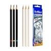 Artline Drawing Pencil | White Charcoal Pencil | Black Charcoal Pencil Set for Sketching, Drawing