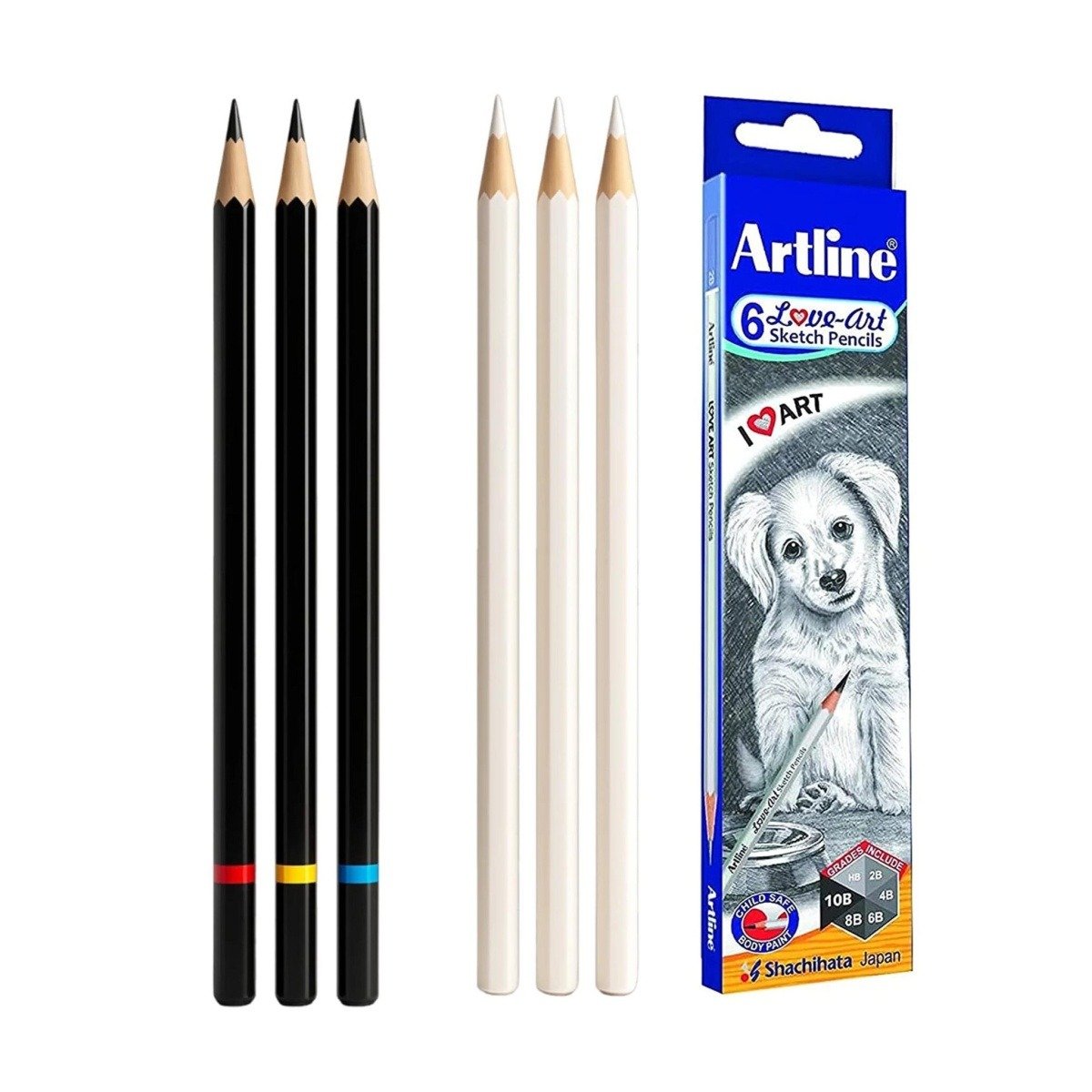 Artline Drawing Pencil | White Charcoal Pencil | Black Charcoal Pencil Set for Sketching, Drawing