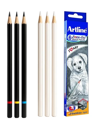Artline Drawing Pencil | White Charcoal Pencil | Black Charcoal Pencil Set for Sketching, Drawing