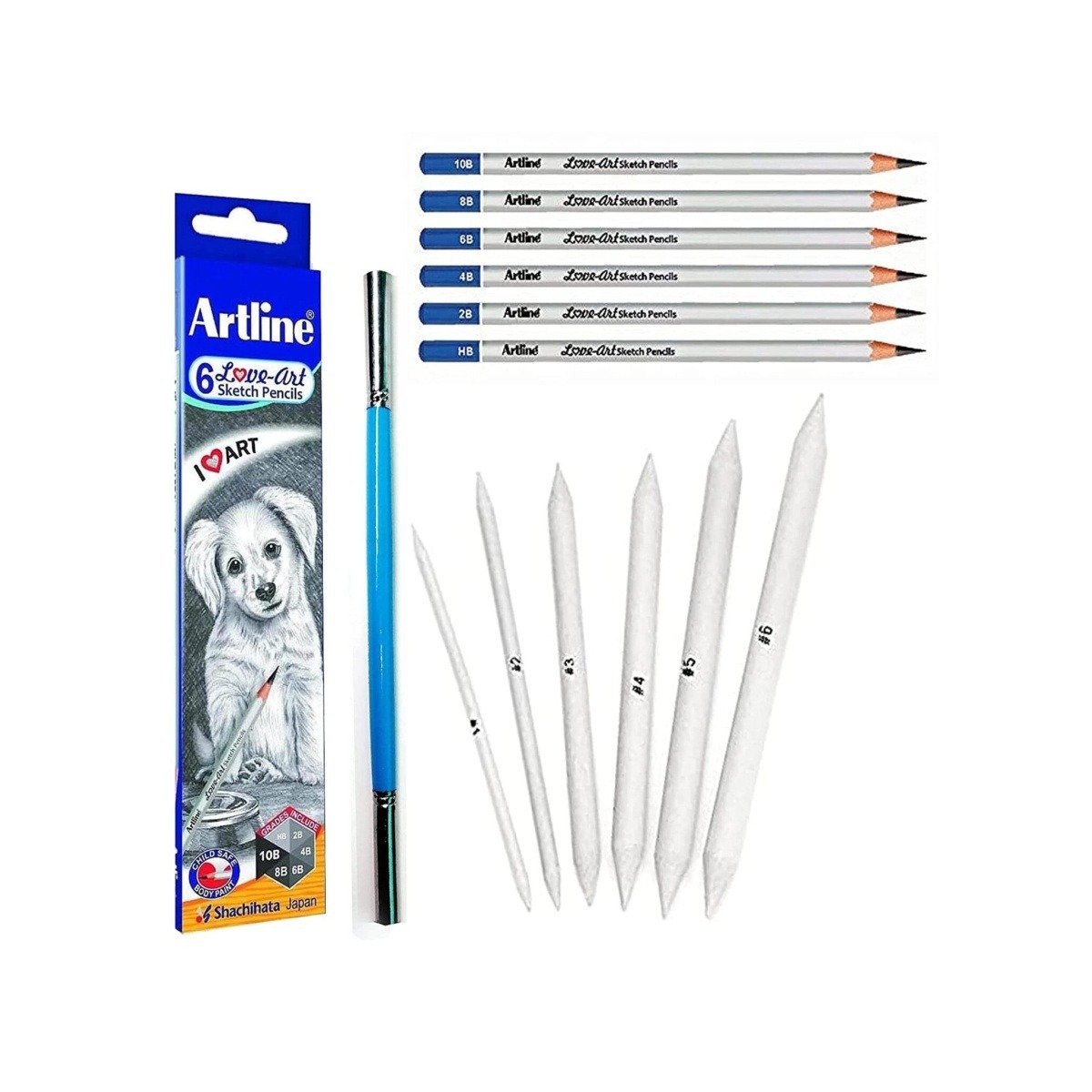 Artline Drawing Pencil with Paper Stumps, Blender, and Pencil Extender