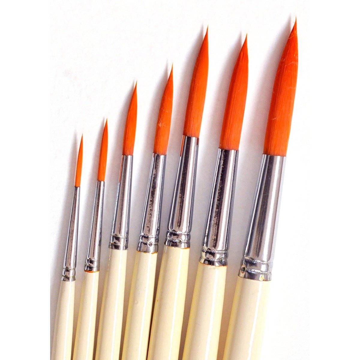 Round Long Handle Golden Synthetic Hair Taklon Paint Brush-7 Pcs for Oil, Nail, Artist Acrylic Painting