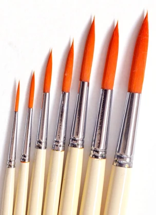 Round Long Handle Golden Synthetic Hair Taklon Paint Brush-7 Pcs for Oil, Nail, Artist Acrylic Painting