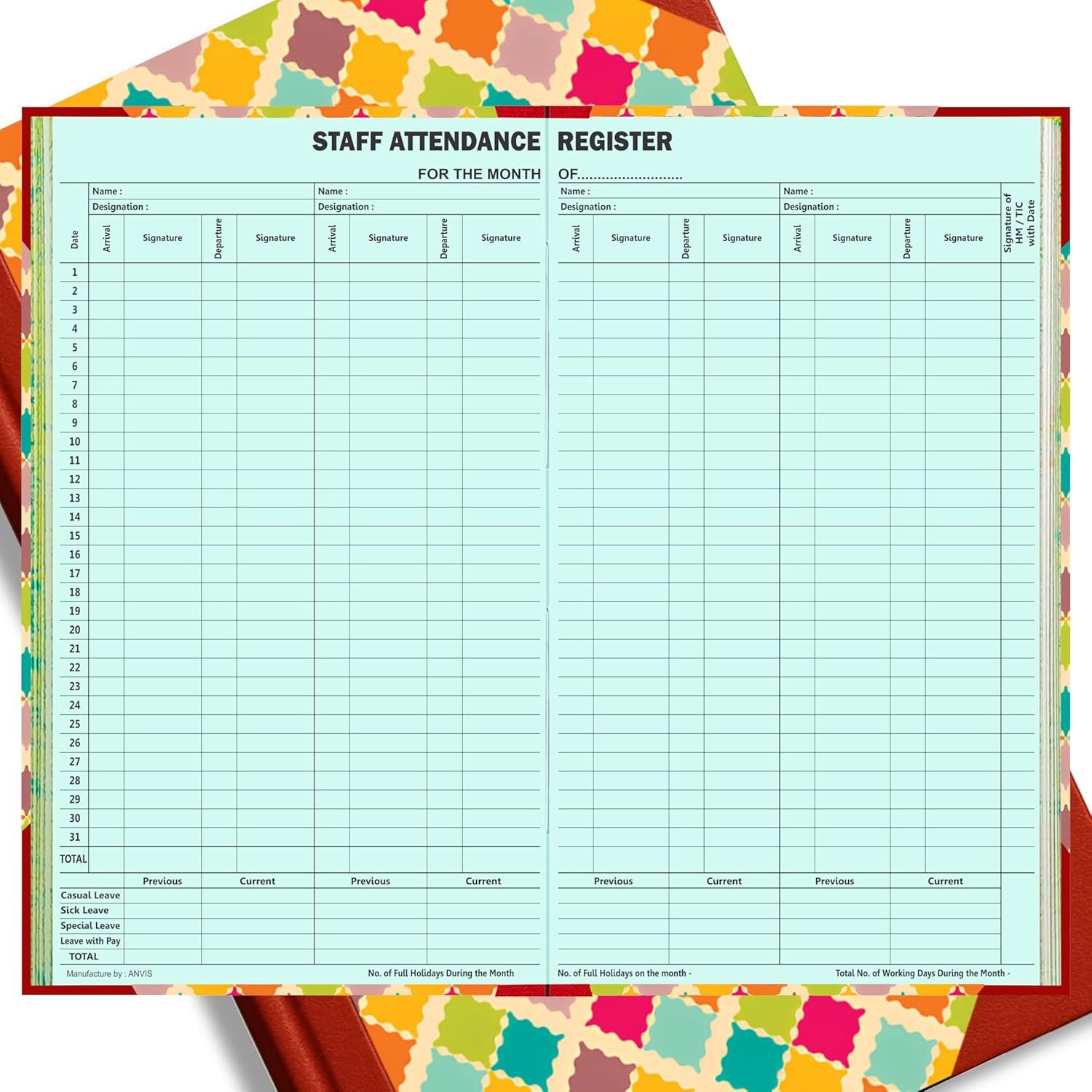 Staff Attendence Register 50 Sheet 100 Pages (1) Staff Attendence Register | 50 Sheets | 100 Pages | Hard Bound