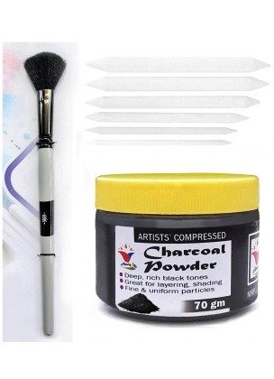 Artist Black Charcoal Powder, Blending Brush, and Paper Stumps Blender for sketching, drawing