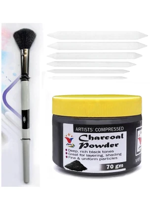 Artist Black Charcoal Powder, Blending Brush, and Paper Stumps Blender for sketching, drawing