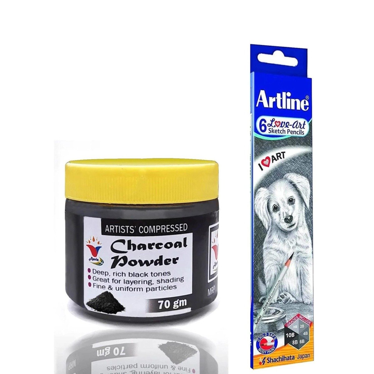Artist Black Charcoal Powder with Artline Drawing Pencil sketching, Drawing