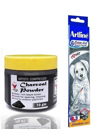 Artist Black Charcoal Powder with Artline Drawing Pencil sketching, Drawing