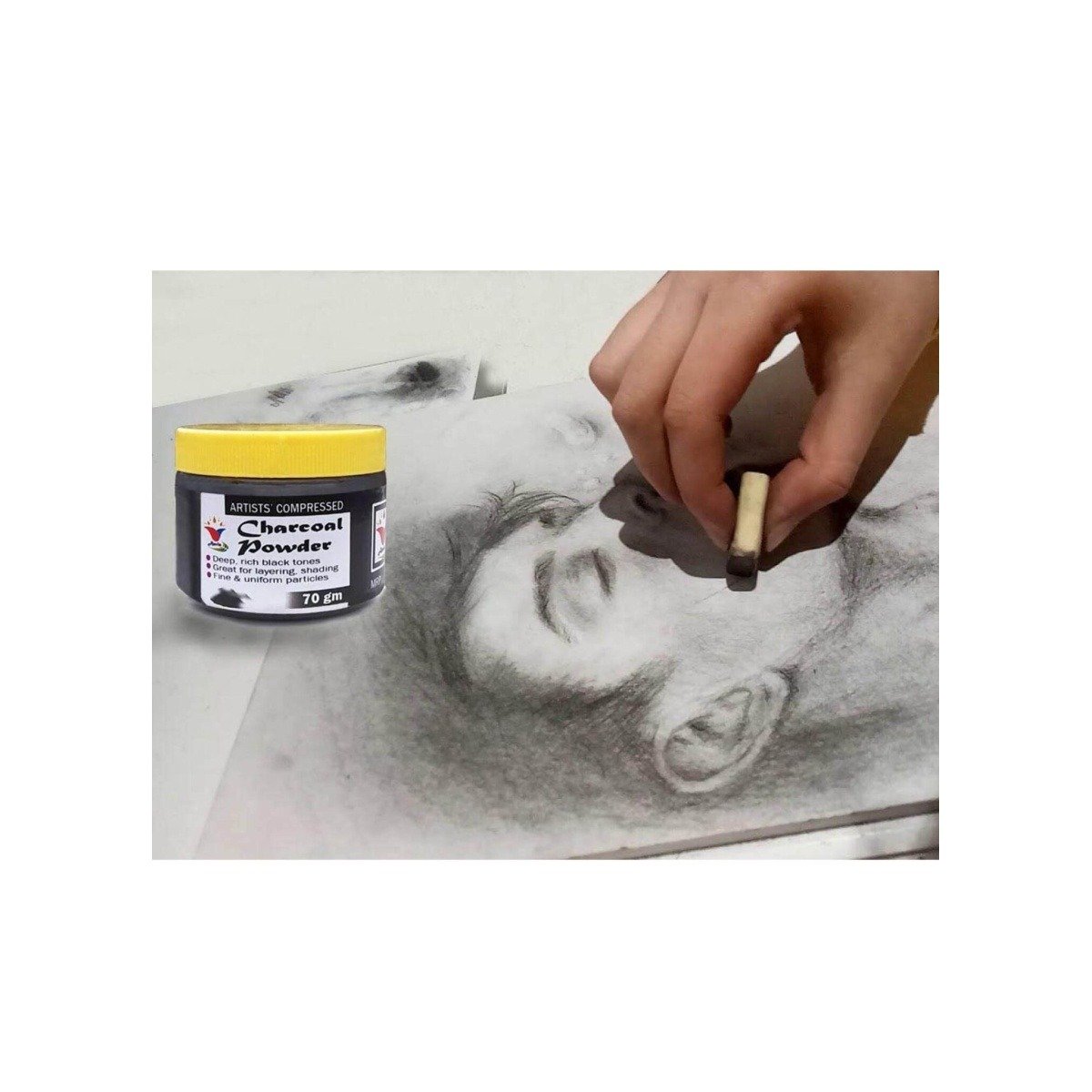 Artist Black Charcoal Powder with Blending Brush sketching, Drawing