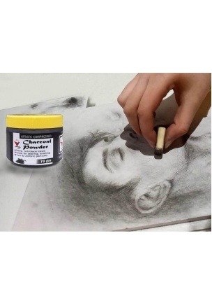 Artist Black Charcoal Powder with Blending Brush sketching, Drawing