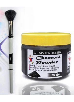 Artist Black Charcoal Powder with Blending Brush sketching, Drawing