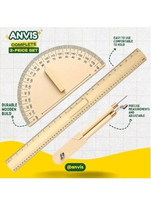 Wooden Compass | Protractor | 18 in Ruler for Teachers Drawing on Blackboard in Schools, Classes, and Any Teaching Purpose