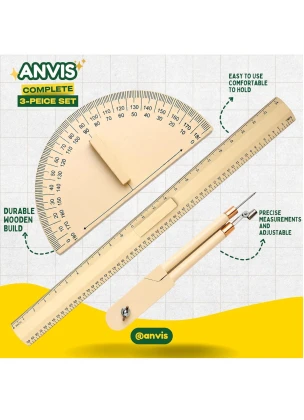 Wooden Compass | Protractor | 18 in Ruler for Teachers Drawing on Blackboard in Schools, Classes, and Any Teaching Purpose