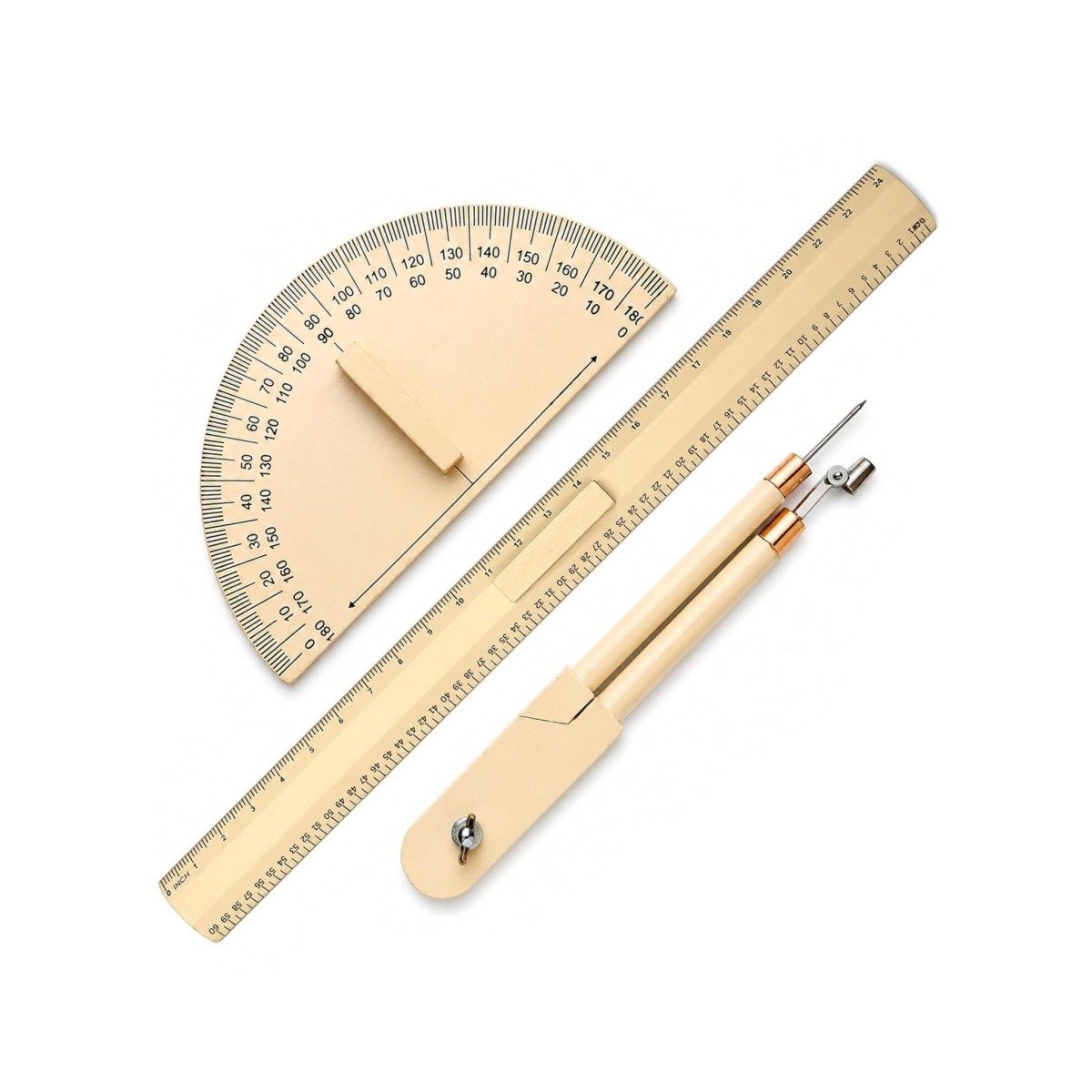 Wooden Compass | Protractor | 18 in Ruler for Teachers Drawing on Blackboard in Schools, Classes, and Any Teaching Purpose