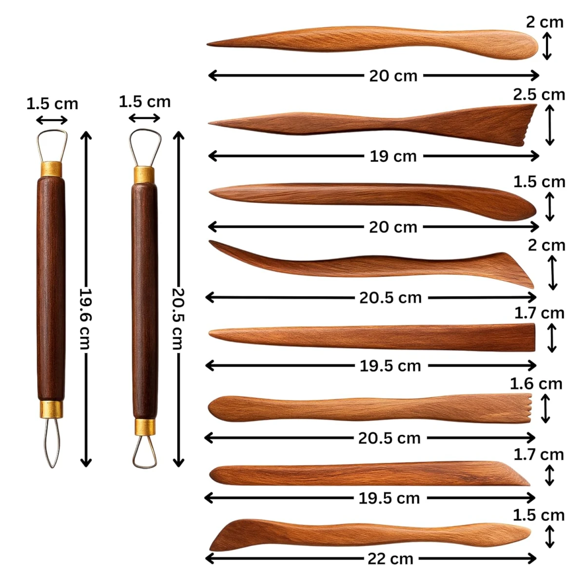 Anvis Wooden Clay Modelling Tools 10 Pcs for Sculpting, Crafting, Modelling, and Pottery Art Clay Claytool