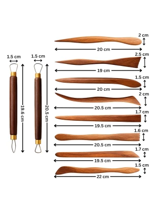Anvis Wooden Clay Modelling Tools 10 Pcs for Sculpting, Crafting, Modelling, and Pottery Art Clay Claytool