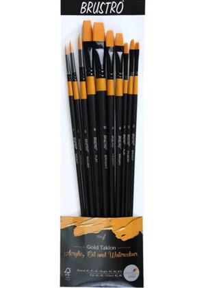 BRUSTRO Artists Gold Taklon Brushes (Set of 10)
