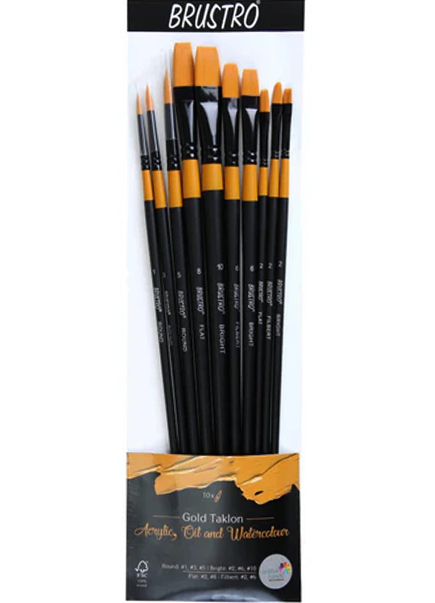 BRUSTRO Artists Gold Taklon Brushes (Set of 10) BRUSTRO Artists Gold Taklon Brushes (Set of 10)