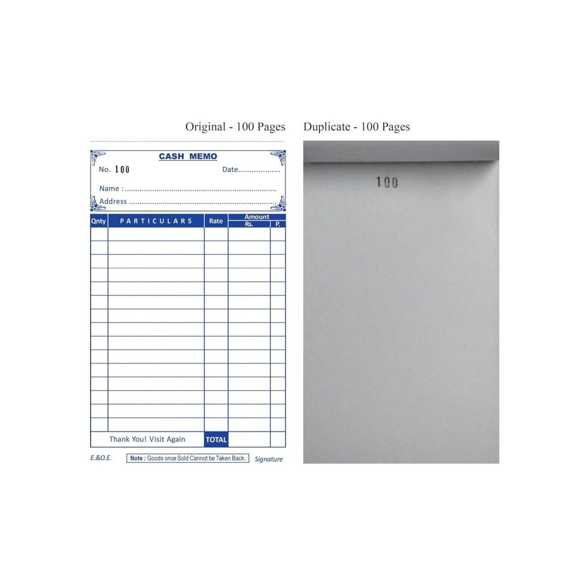 Anvis Premium Cash Memo Bill Book 100 Original +100 Duplicate (Pack of 2)
