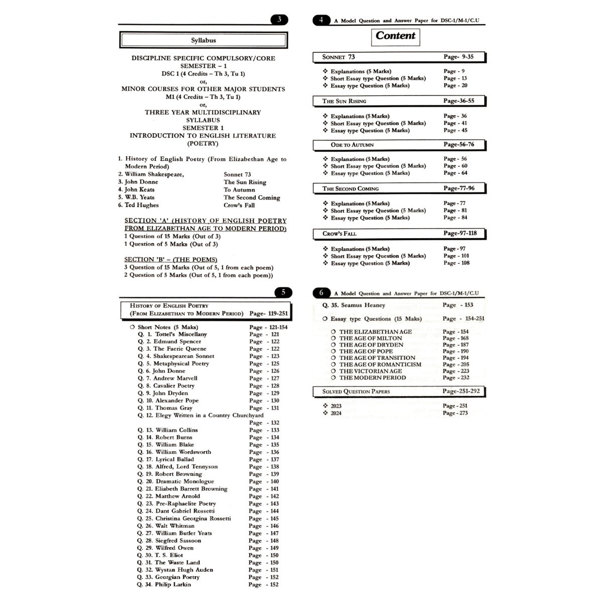 English Literature Poetry Guide, Model Question and Answer, DSC-1/M-1 Vol-2, Semester-1 for Calcutta University By Moumita Banerjee