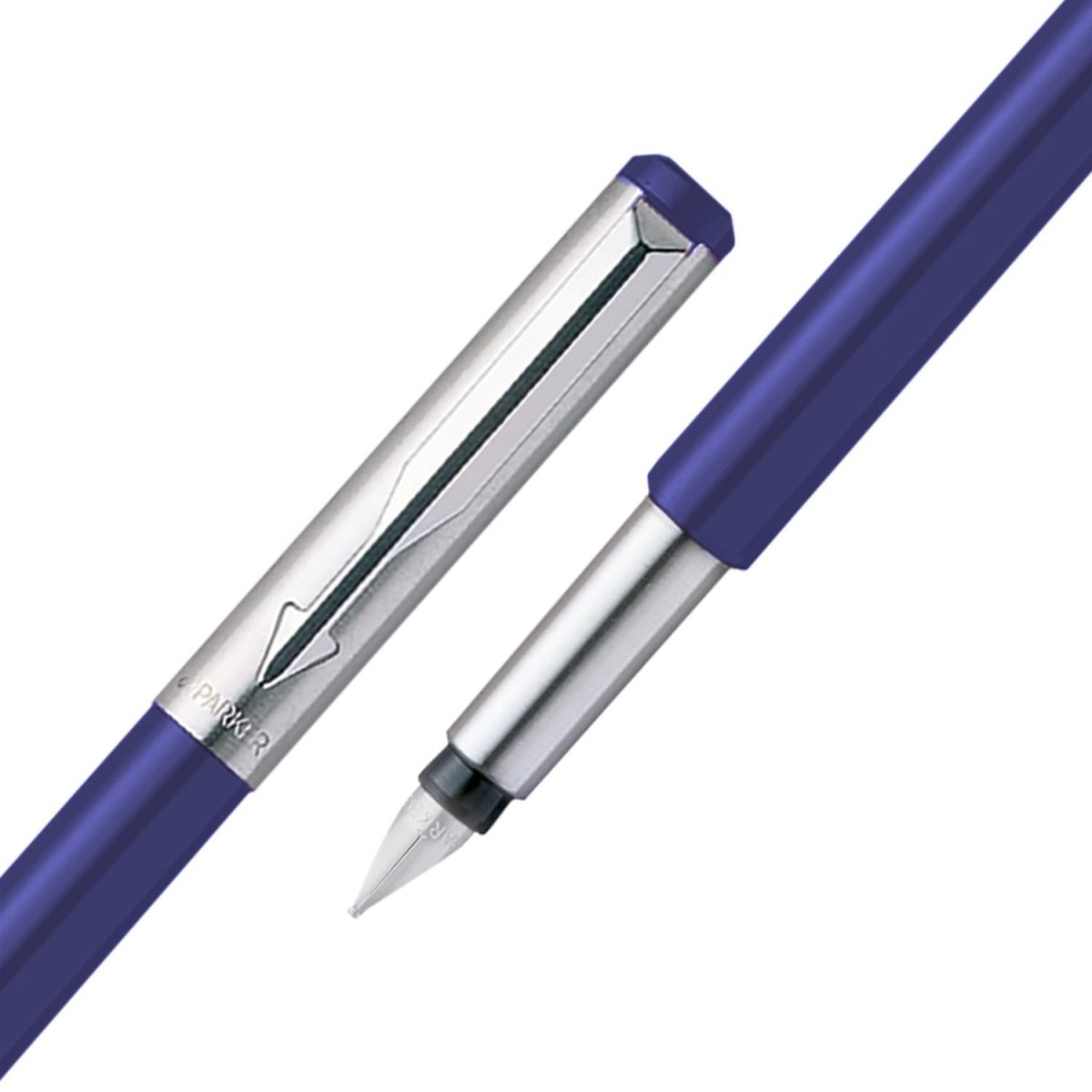 Parker Vector Mettalix Fountain Pen with Quink Ink Bottle | Ink Color Blue | Blue Body with Chrome Trim, Refillable Fine Nib Pen | Smooth Writing Gift Set for Students, Writers, and Professionals