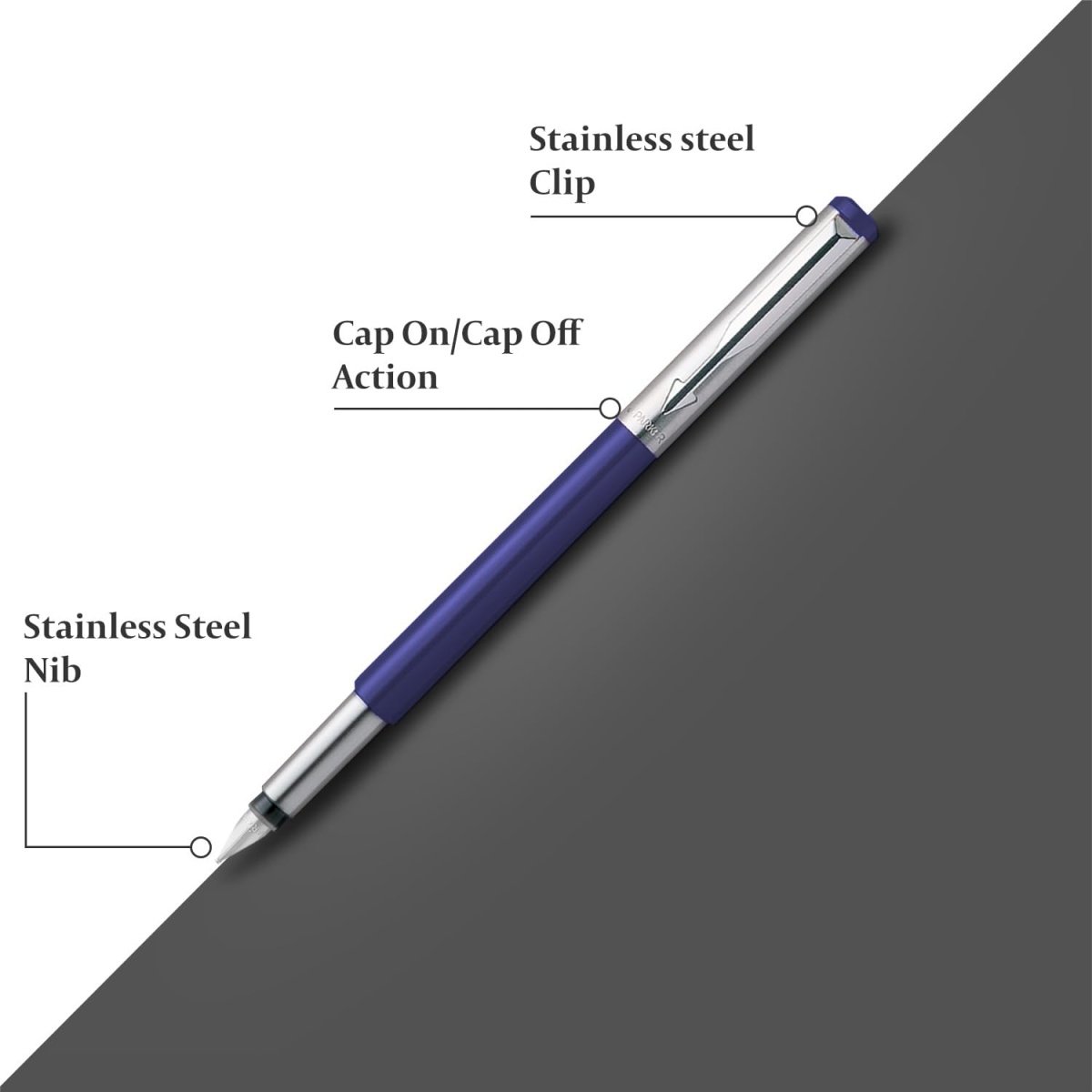 Parker Vector Mettalix Fountain Pen with Quink Ink Bottle | Ink Color Blue | Blue Body with Chrome Trim, Refillable Fine Nib Pen | Smooth Writing Gift Set for Students, Writers, and Professionals