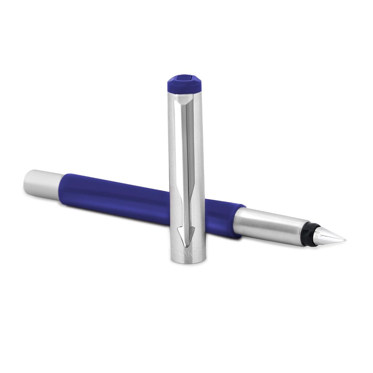 Parker Vector Mettalix Fountain Pen with Quink Ink Bottle | Ink Color Blue | Blue Body with Chrome Trim, Refillable Fine Nib Pen | Smooth Writing Gift Set for Students, Writers, and Professionals