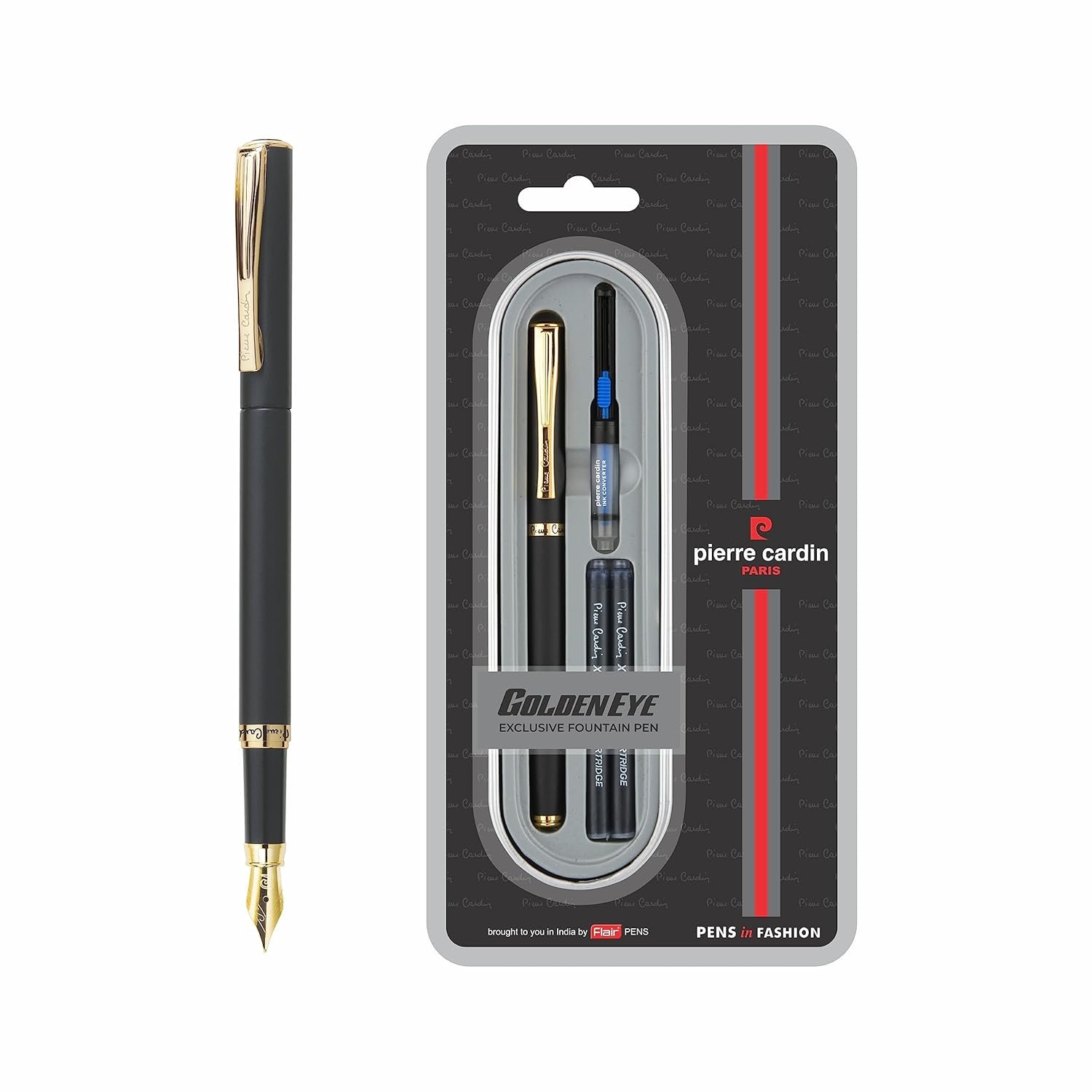71Xmug08UYL._SL1500_ Pierre Cardin Golden Eye Black Lacquer Premium Fountain Pen | Luxurious Golden Trim & Nib | Free Ink Cartridges & Converter | Ideal for Festive & Corporate Gifting