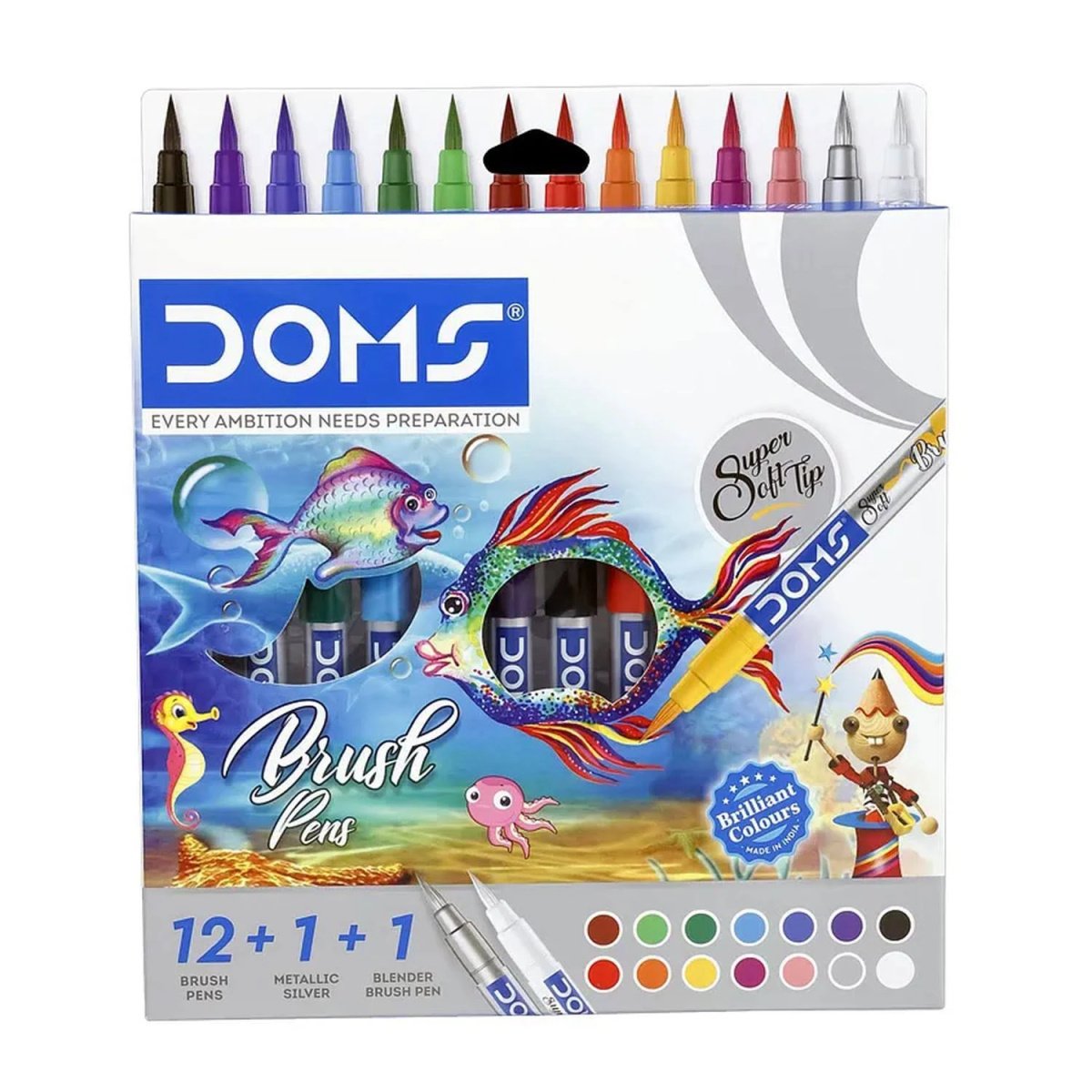 DOMS 14 Shades Brush Pen Box Pack | Super Soft Tip With Brilliant Colors | Water Based Ink Which Gives Water Color Effect | Pack Of 1, Multicolor