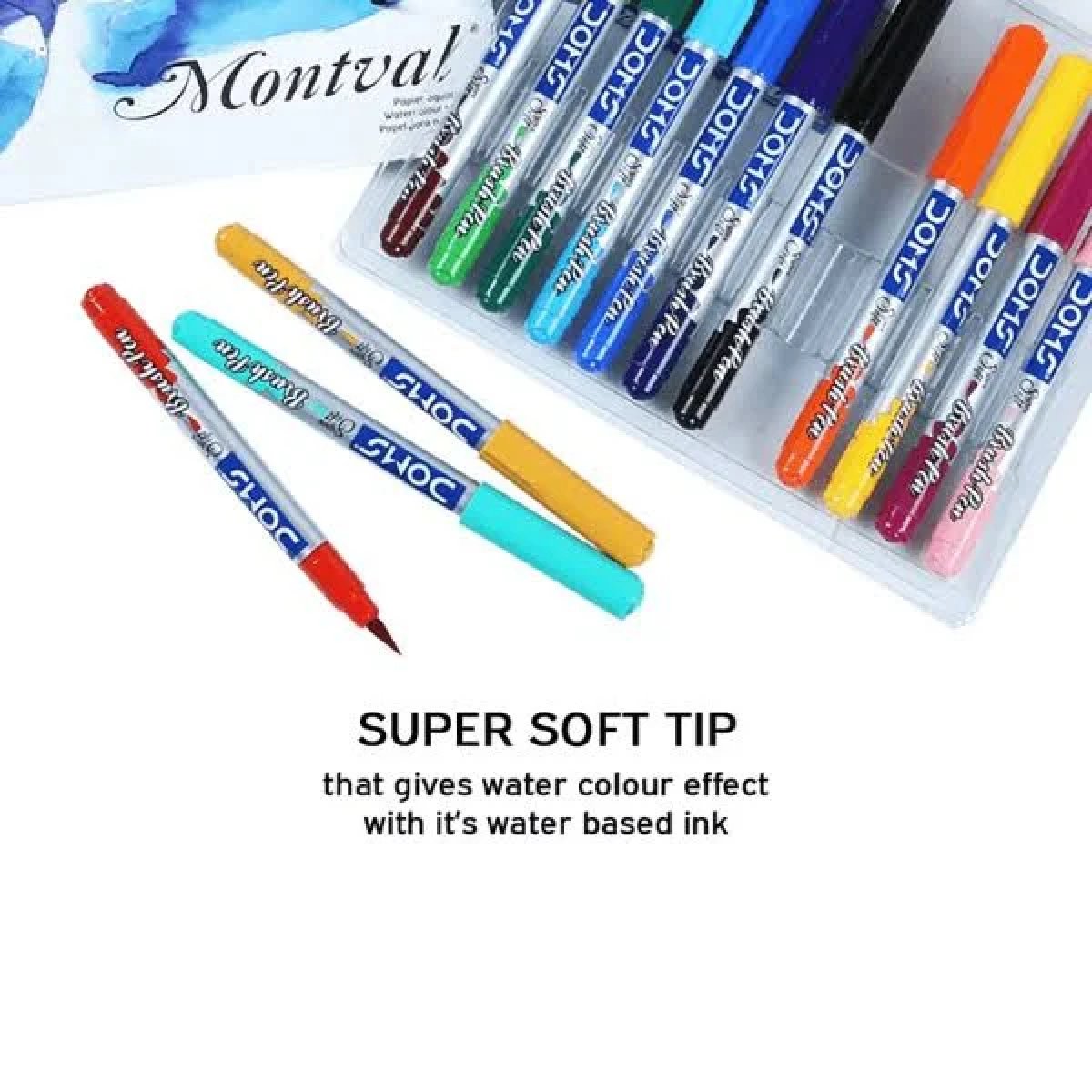 DOMS 14 Shades Brush Pen Box Pack | Super Soft Tip With Brilliant Colors | Water Based Ink Which Gives Water Color Effect | Pack Of 1, Multicolor