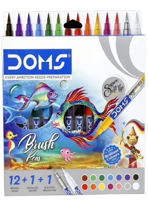 DOMS BRUSH PEN | 12+1+1 Shades Box Pack | Super Soft Tip With Brilliant Colors | Water-Based Ink Which Gives Water Color Effect
