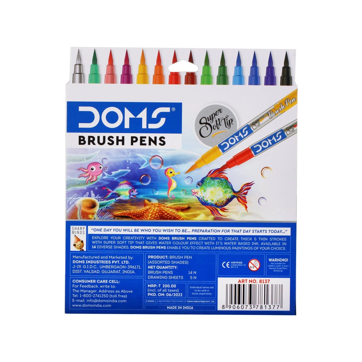 DOMS 14 Shades Brush Pen Box Pack | Super Soft Tip With Brilliant Colors | Water Based Ink Which Gives Water Color Effect | Pack Of 1, Multicolor