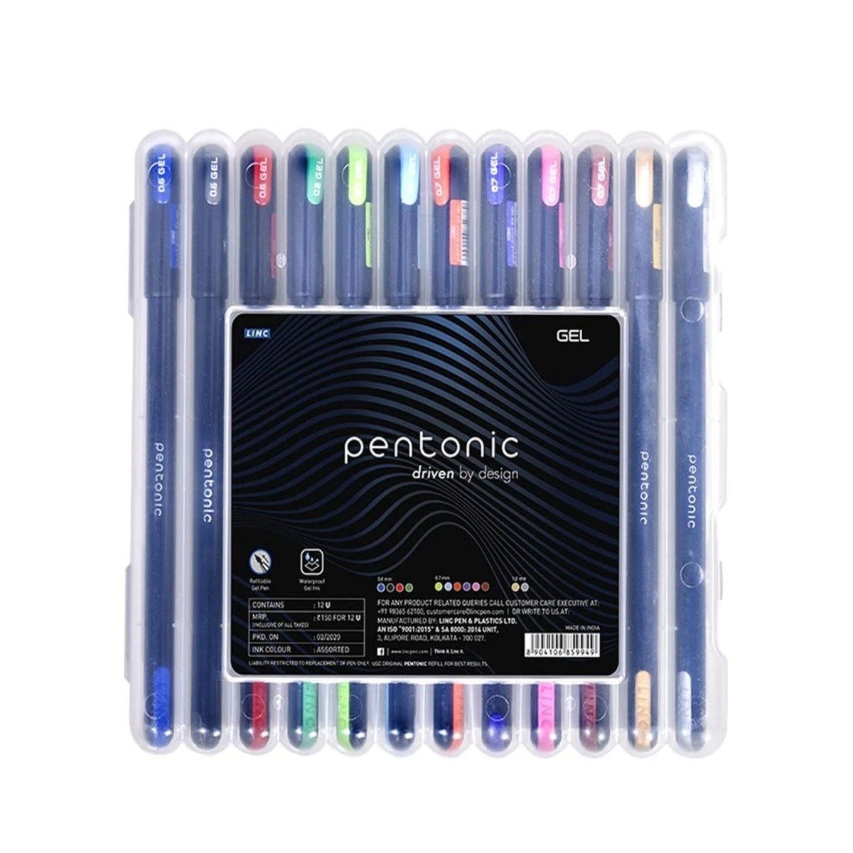Pentonic Multicolor Gel Pen With Hard Box Case | 0.6 mm-1.0 mm Tip | 12 Pcs Seta