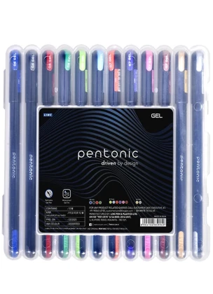 Pentonic Multicolor Gel Pen With Hard Box Case | 0.6 mm-1.0 mm Tip | 12 Pcs Seta