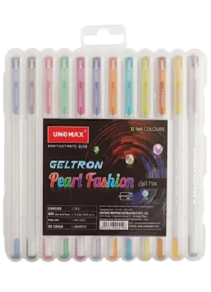 UNOMAX Geltron Pearl Fashion Colour Gel Pens - Pack of 12, Assorted Colours