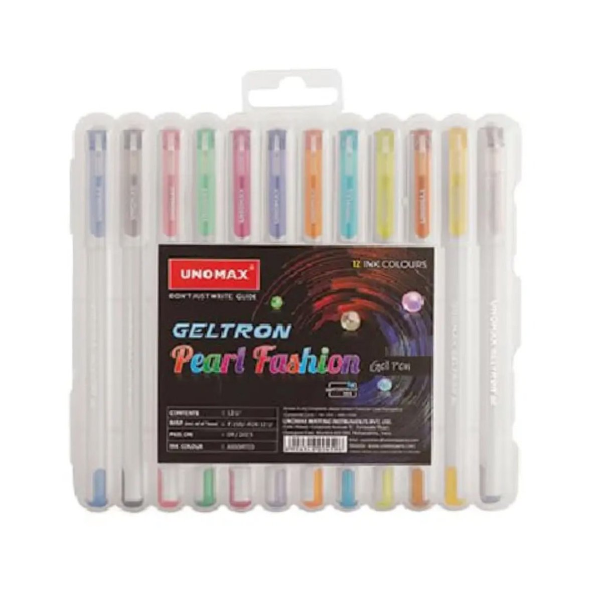 UNOMAX Geltron Fashion Gel Pen - Pack of 12, Assorted Colours | Elevate Your Writing Experience: Super Smooth Writing, Matt Finish, Waterproof Ink Technology | Professional | Budget-Friendly color gell pen set