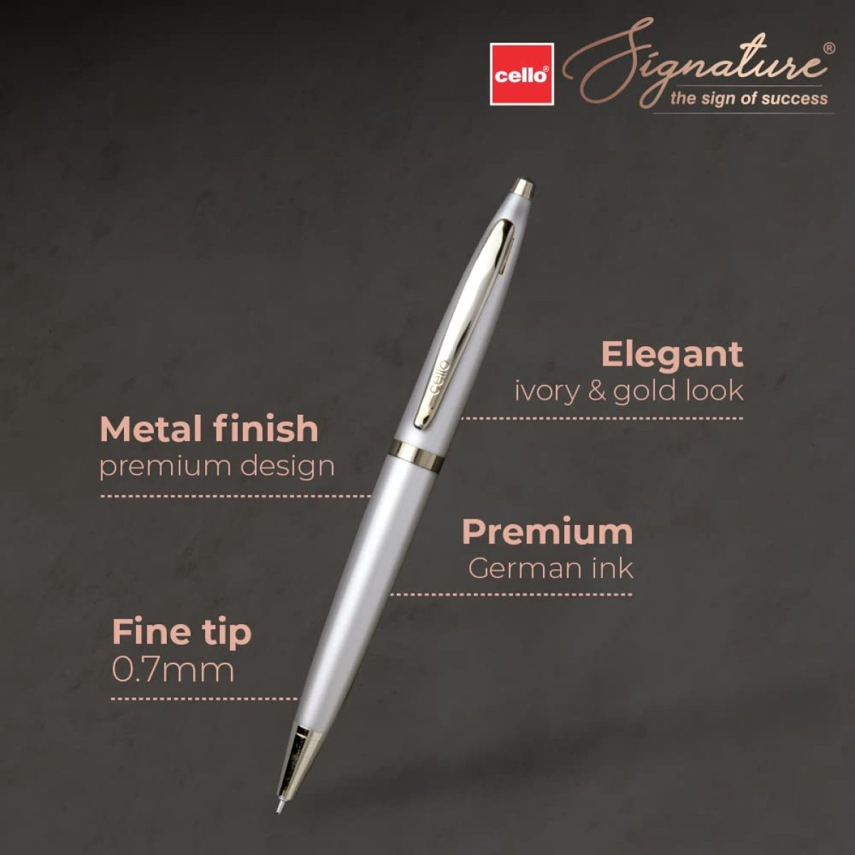 3 Cello Signature Crème Ivory Ball Pen