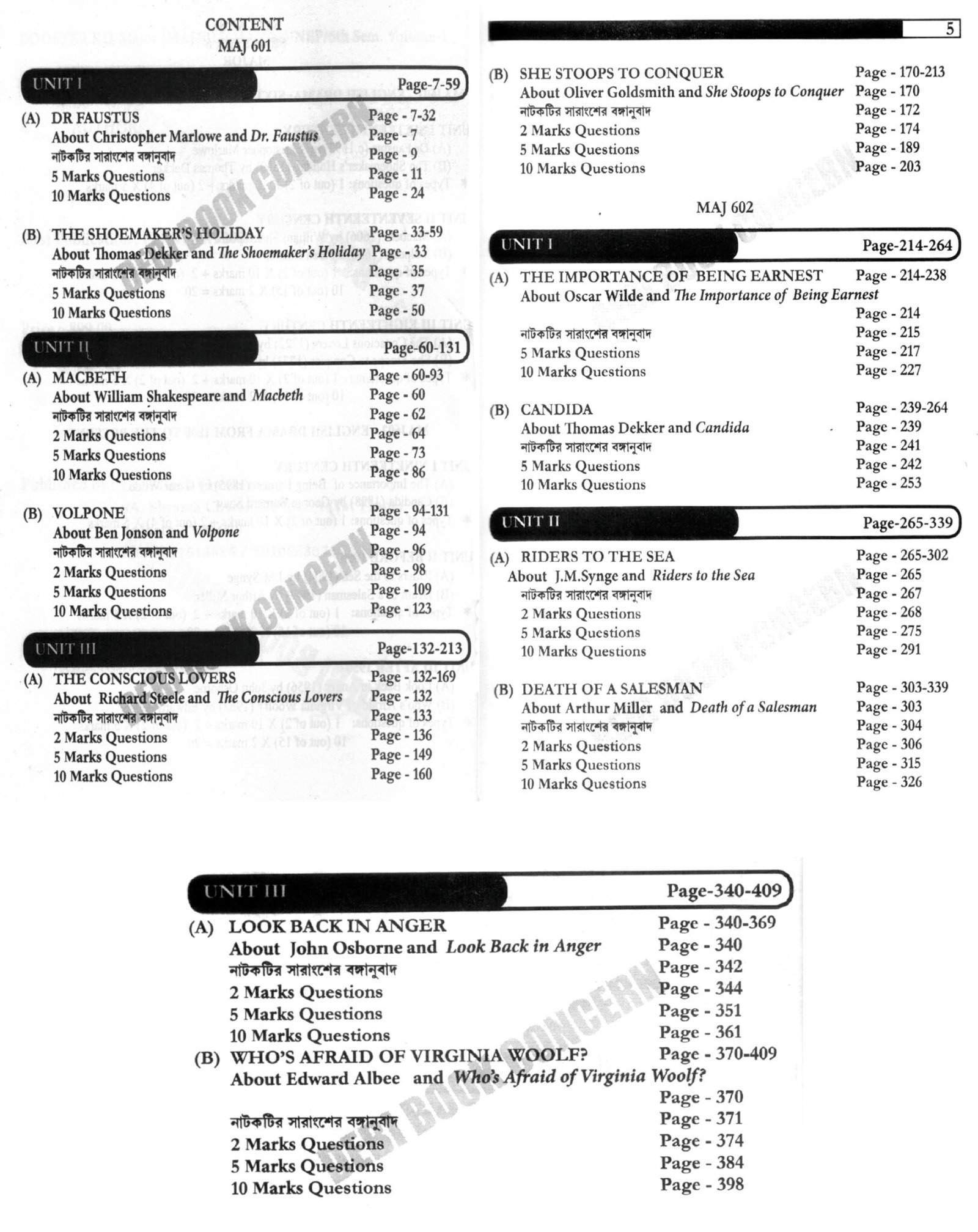 English Drama Semester-6, Kallyani University (Contents)