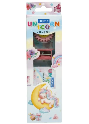 DOMS Unicorn JUNIOR Kit (IN Wax Crayons (10 shades), 2N Pencil, 1N Eraser, 1N Sharpener)