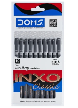 Doms Inxo Classic Ball Pen 0.7 mm | Ink Black [ULV Ink Technology for Break Free and Smooth Writing]