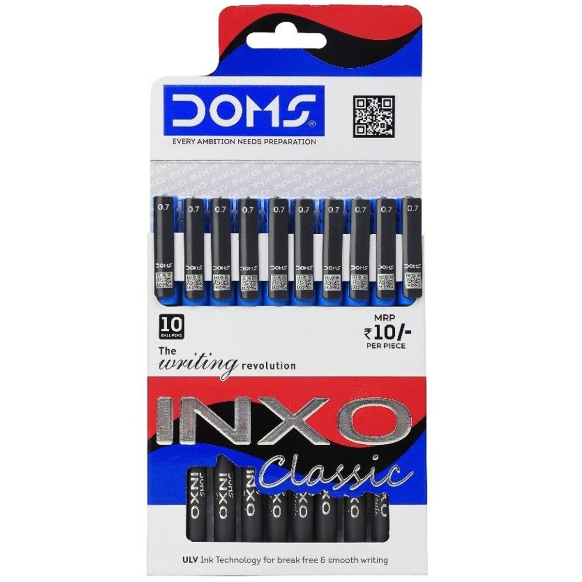 Doms Inxo Classic Ball Pen 0.7 mm | Ink Blue [ULV Ink Technology for Break Free and Smooth Writing]