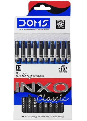 Doms Inxo Classic Ball Pen 0.7 mm | Ink Blue [ULV Ink Technology for Break Free and Smooth Writing]