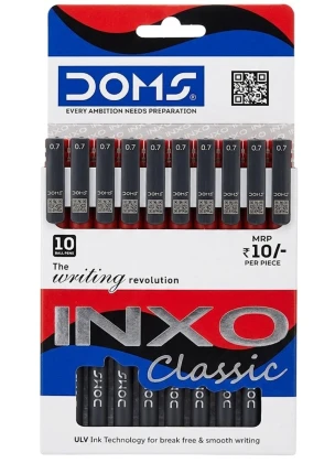 Doms Inxo Classic Ball Pen 0.7 mm | Ink Red [ULV Ink Technology for Break Free and Smooth Writing]