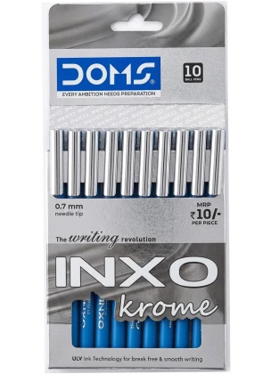 Doms Inxo Krome Ball Pen 0.7 mm | Ink Blue  [ULV Ink Technology for Break Free and Smooth Writing]