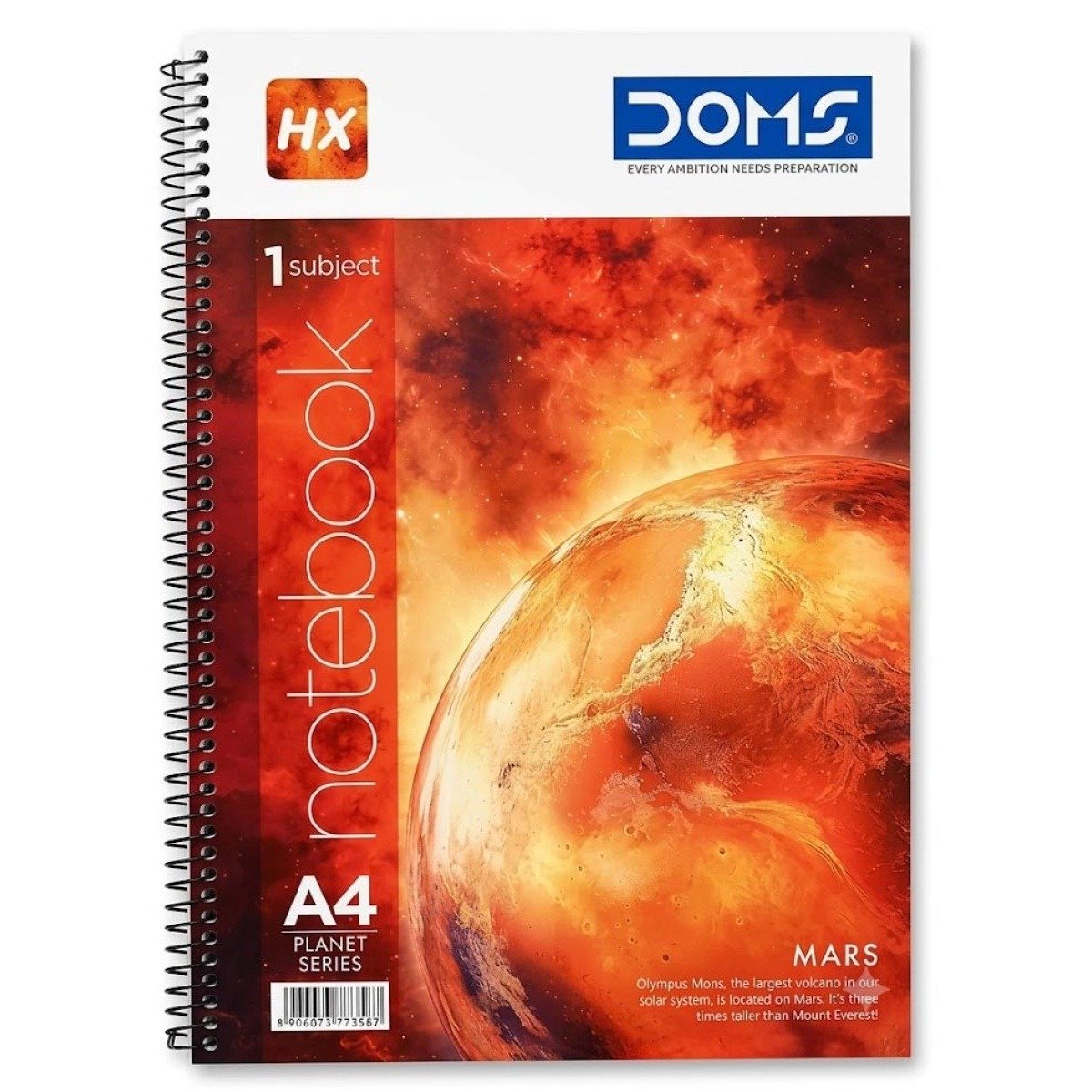 Doms A4 Single Line Spiral Notebook, 1 Subject 70 Gsm 180 Pages (Mars Series)