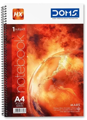 Doms A4 Single Line Spiral Notebook, 1 Subject 70 Gsm 180 Pages (Mars Series)