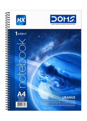 Doms A4 Single Line Spiral Notebook, 1 Subject 70 Gsm 180 Pages (Uranus Series)