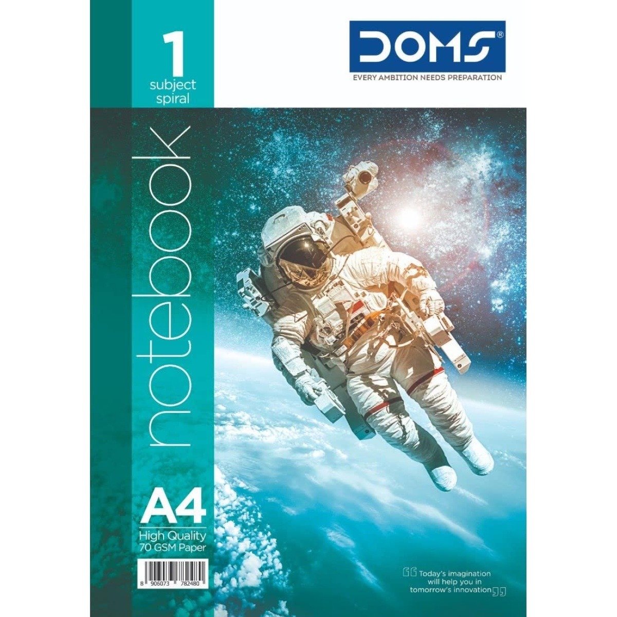 Doms A4 Unruled Spiral Notebook, 1 Subject 70 Gsm 160 Pages (Space Series)