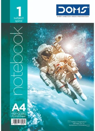 Doms A4 Unruled Spiral Notebook, 1 Subject 70 Gsm 160 Pages (Space Series)