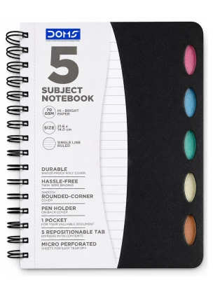 Doms 5 Subject Single Line Notebook 70 Gsm- 21.6x14cm