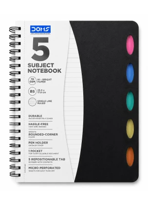 Doms 5 Subject Single Line Notebook 70 Gsm- 25.0x17.8 cm